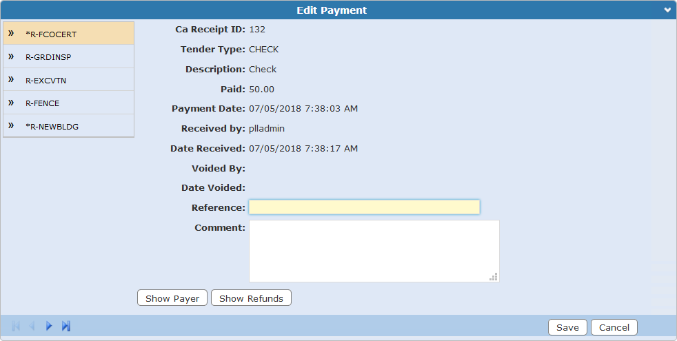 Edit Payment Panel
