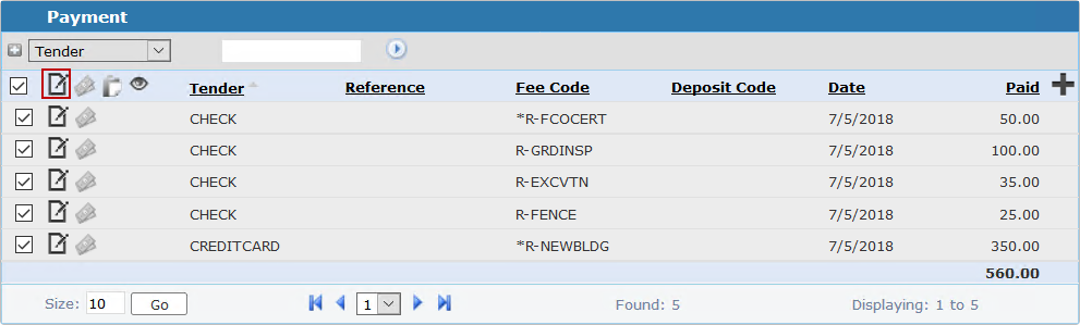 Edit Record on the Payment Panel